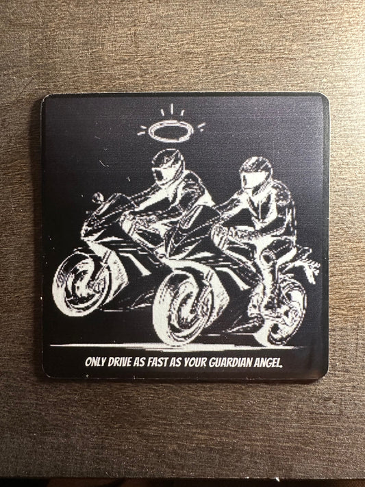 Only drive as fast as your guardian angel fridge magnet